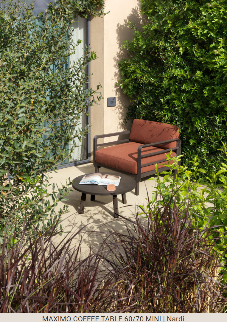 Load image into Gallery viewer, Nardi Maximo Tavolino 60 mini round outdoor coffee table with polypropylene surface, suitable for hospitality settings.