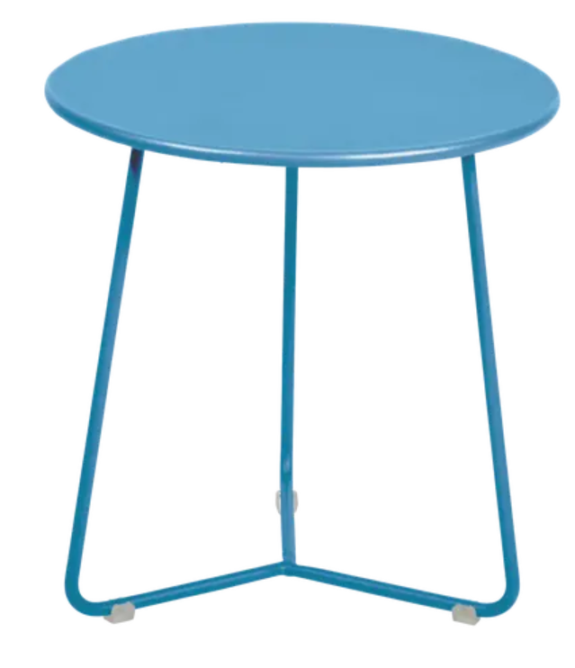 Load image into Gallery viewer, Small Fermob Maya Blue cocotte-shaped occasional table with a 34cm diameter, ideal for versatile living space accents.