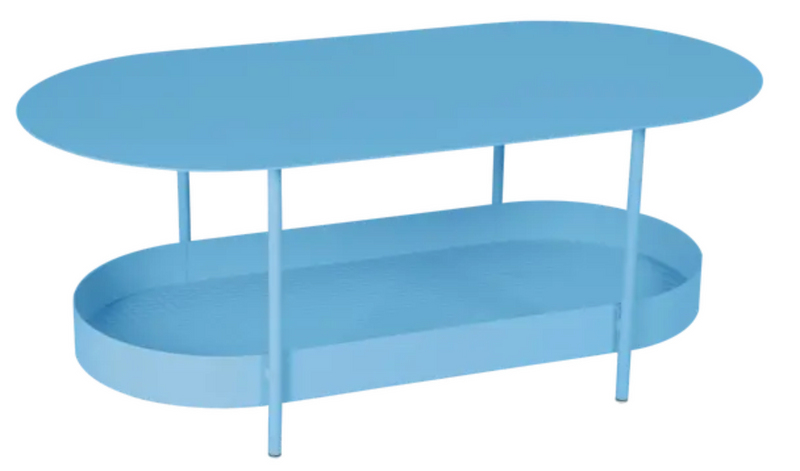 Load image into Gallery viewer, Blue Salsa low table by Fermob, 113x58cm, with a sleek modern design and smooth surface, ideal for contemporary living spaces.