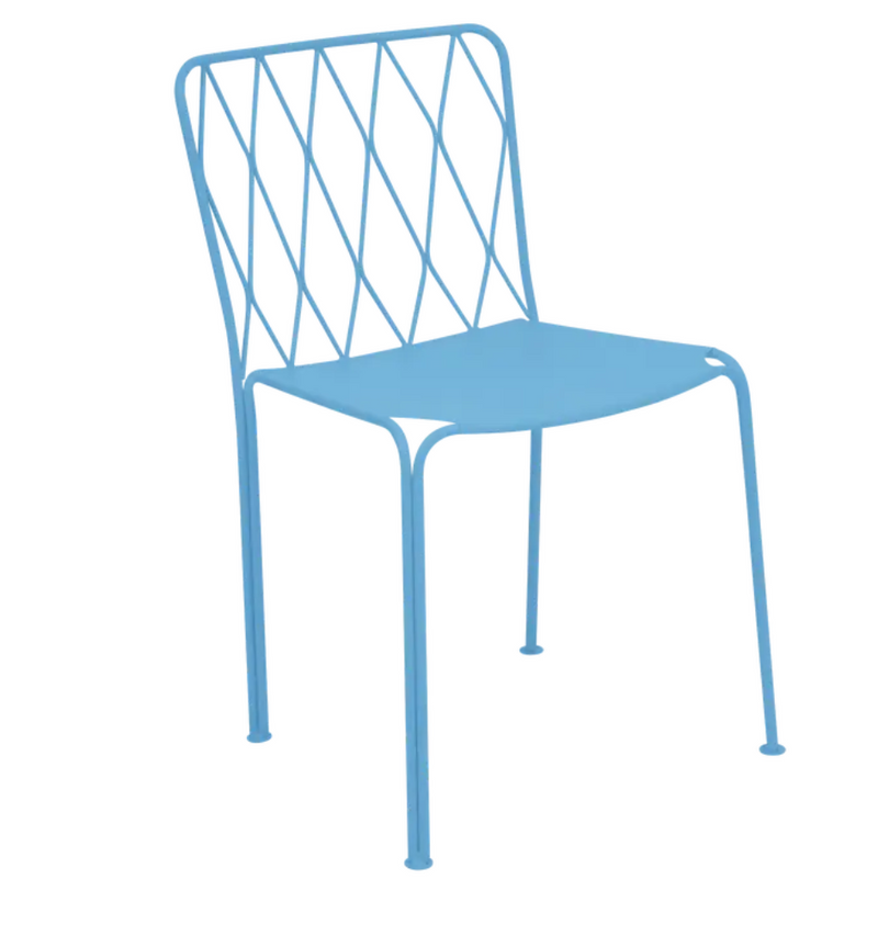 Load image into Gallery viewer, Stackable Fermob Kintbury outdoor metal chair with blue finish, suitable for patio or garden seating.