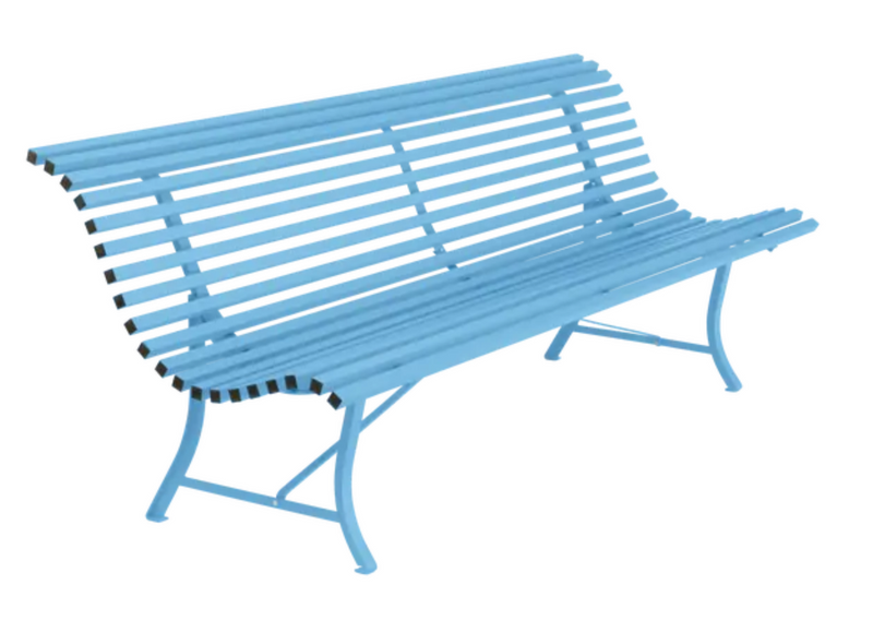 Load image into Gallery viewer, Fermob Louisiane 200cm outdoor folding bench in Maya Blue, 4-seater garden metal furniture for outdoor seating.