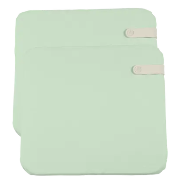 Load image into Gallery viewer, Set of two Fermob outdoor cushions in mint green and colorful patterns, 41 x 45 cm, designed for outdoor chairs.