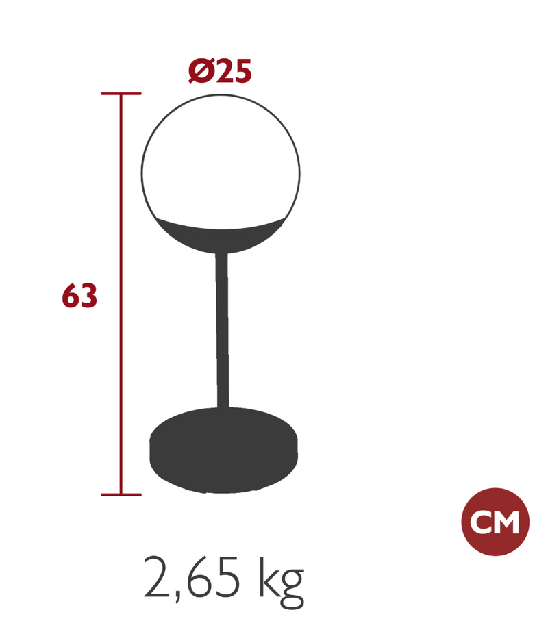 Load image into Gallery viewer, Fermob MOOON! wireless lamp with a moon-shaped design, height 63 cm, illuminated, ideal for modern indoor or outdoor lighting.