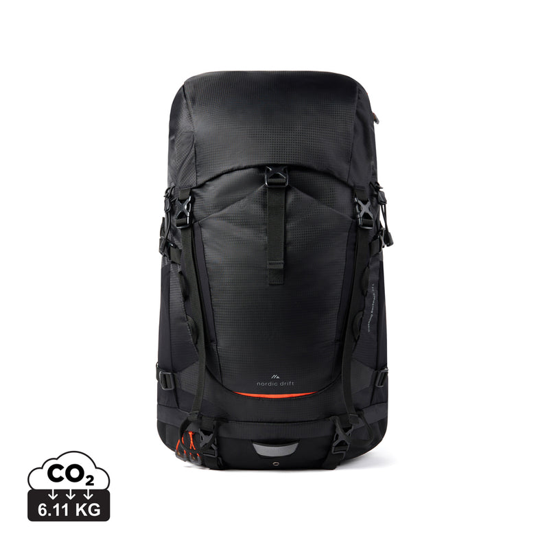 Load image into Gallery viewer, Nordic Drift Trail RCS 33L backpack in black with multiple compartments, designed for travel and outdoor use.