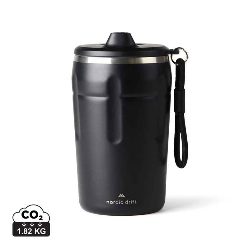 Load image into Gallery viewer, Nordic Drift leakproof coffee mug with lockable lid, 350ml capacity, insulated drinkware for hot and cold beverages.