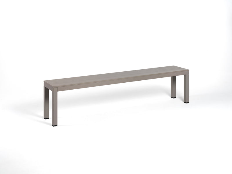 Load image into Gallery viewer, Nardi Aluminum Rio outdoor bench with a sleek aluminum frame in tortora color, designed for garden or patio seating.