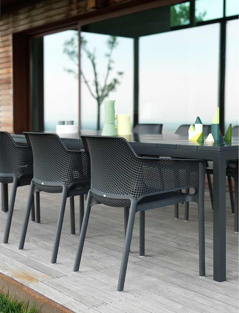 Load image into Gallery viewer, Nardi Rio bar table extending from 2.1m to 2.8m, with a sleek wooden surface and modern design for outdoor or indoor use.