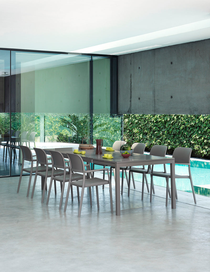 Load image into Gallery viewer, Nardi Rio bar table extending from 2.1m to 2.8m, with a sleek wooden top and modern design, suitable for outdoor or indoor use.