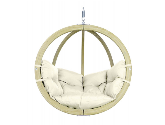 Load image into Gallery viewer, Amazonas Globo Wood Hanging Chair with natural wood finish, showcasing a comfortable, stylish outdoor seating option.