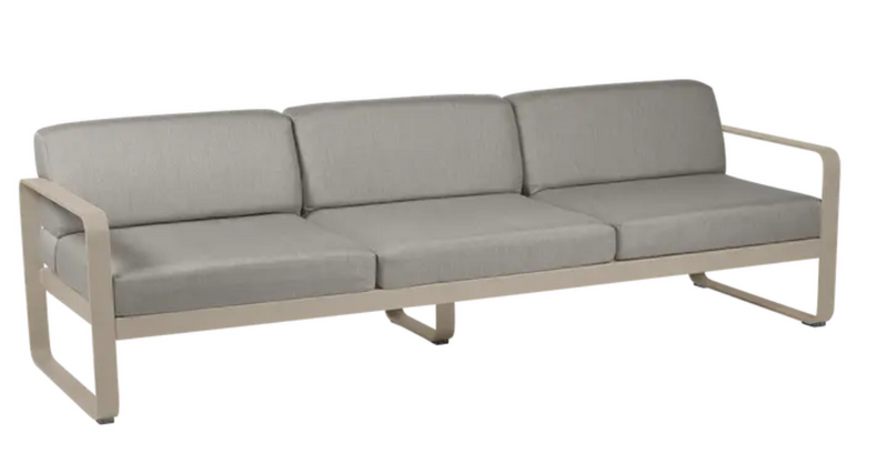 Load image into Gallery viewer, Bellevie 3-seater outdoor sofa by Fermob featuring a nutmeg grey taupe metal frame, designed for outdoor contract furniture.