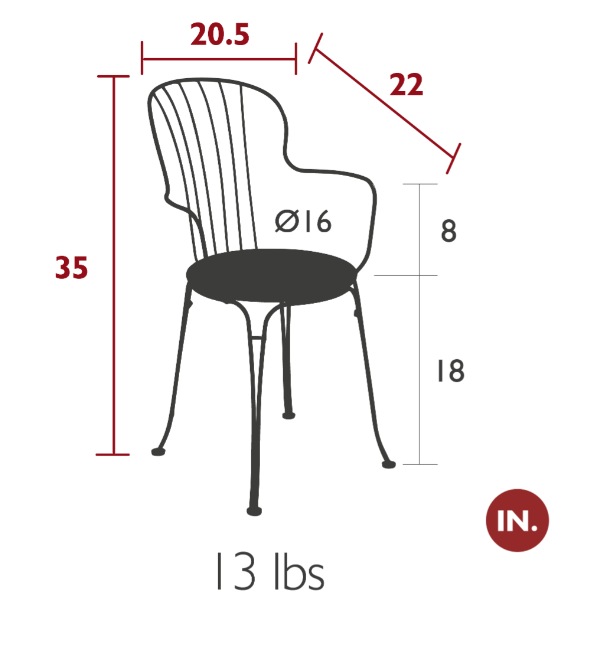 Load image into Gallery viewer, Fermob OPÉRA+ outdoor metal armchair with a sleek, modern design and armrests, ideal for outdoor patio or garden seating.