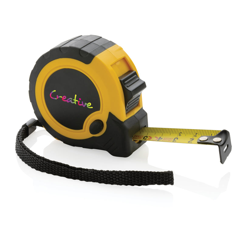 Load image into Gallery viewer, XD Collection recycled plastic 5M/19mm tape measure with stop button, tools and torches, durable and eco-friendly construction.