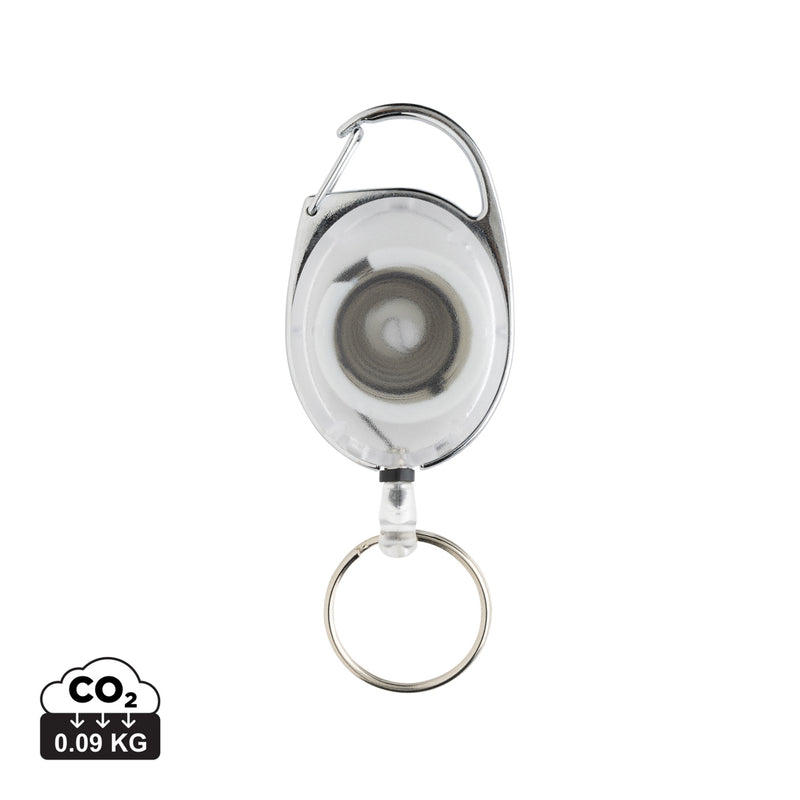 Load image into Gallery viewer, Recycled ABS roller clip keychain from XD Collection with lanyard, featuring durable, eco-friendly material and secure clip attachment.