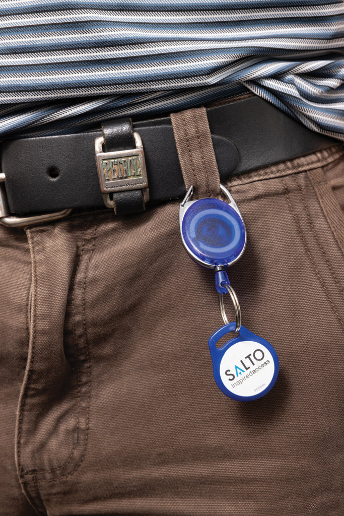 Load image into Gallery viewer, Recycled ABS roller clip keychain from XD Collection with durable lanyard and metal roller clip for secure key attachment.