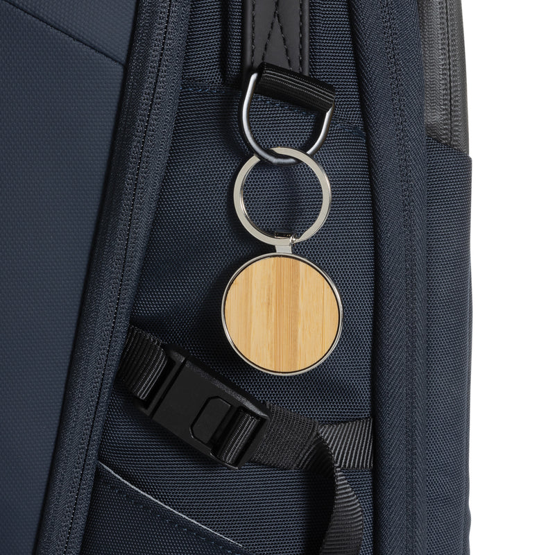 Load image into Gallery viewer, RCS recycled zinc alloy round keychain with bamboo - Custom Wood Designs