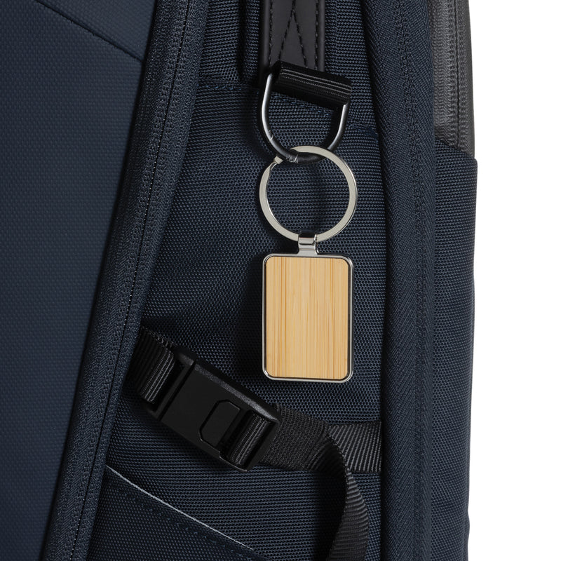 Load image into Gallery viewer, RCS recycled zinc alloy rectangle keychain with bamboo - Custom Wood Designs