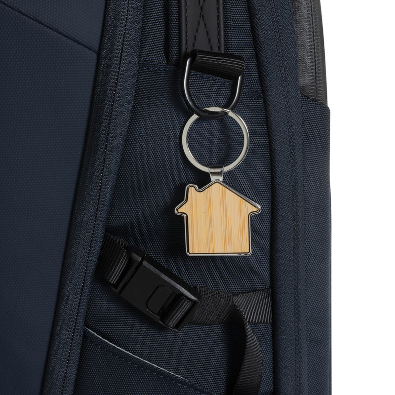Load image into Gallery viewer, RCS recycled zinc alloy house keychain with bamboo - Custom Wood Designs