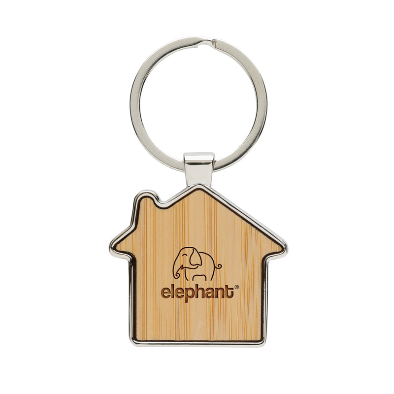 Load image into Gallery viewer, RCS recycled zinc alloy house keychain with bamboo - Custom Wood Designs