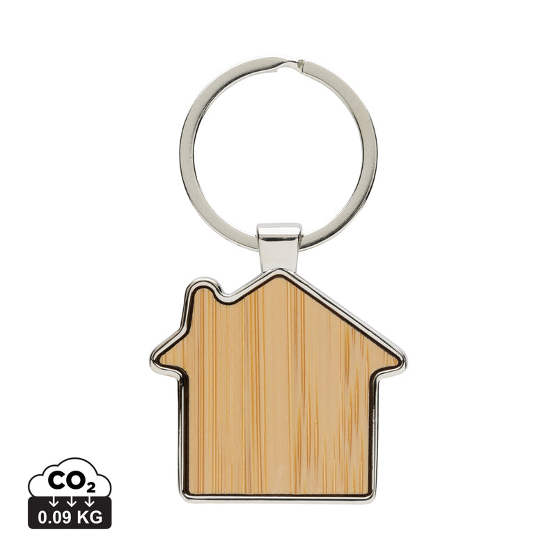 Load image into Gallery viewer, RCS recycled zinc alloy house keychain with bamboo - Custom Wood Designs