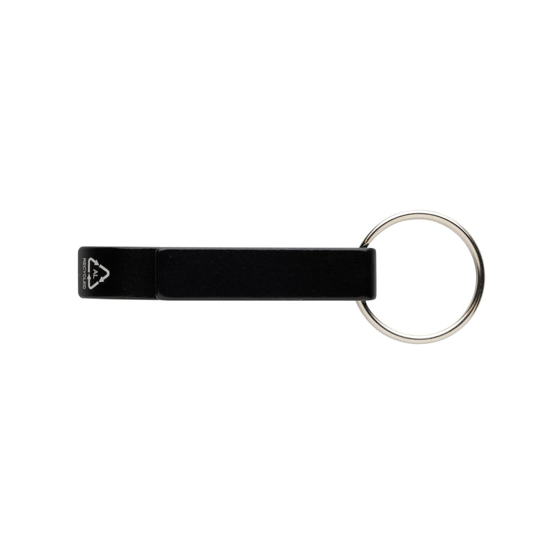 Load image into Gallery viewer, Recycled aluminum bottle and can opener attached to XD Collection lanyard, showcasing durable eco-friendly design.