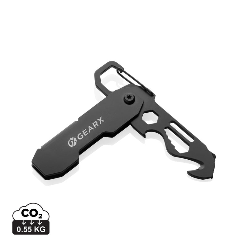 Load image into Gallery viewer, Gear X foldable EDC tool with carabiner and parcel cutter, compact multi-tool for everyday carry, shown with open and closed blades.