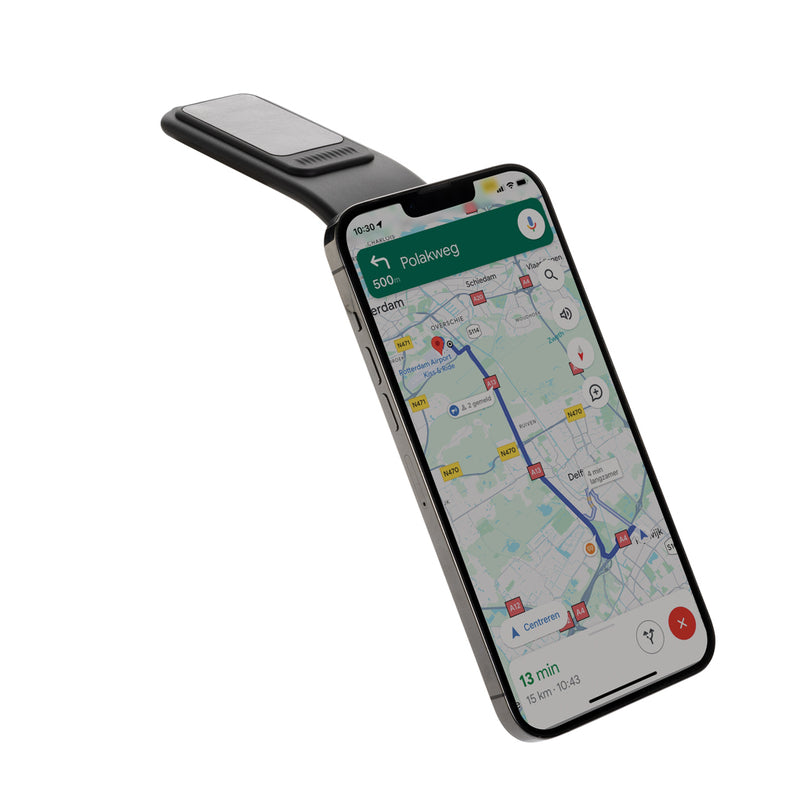 Load image into Gallery viewer, XD Collection DriveGrip RCS recycled plastic universal magnetic car holder mounted on a car dashboard with a smartphone attached.