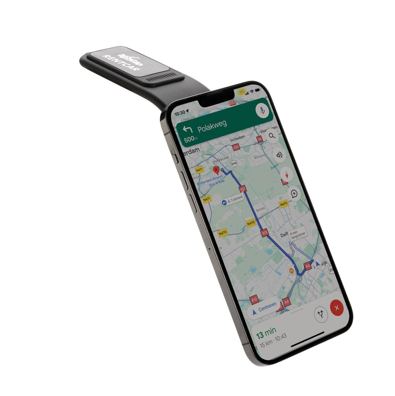 Load image into Gallery viewer, XD Collection DriveGrip RCS recycled plastic universal magnetic car holder for smartphones mounted on a vehicle dashboard.