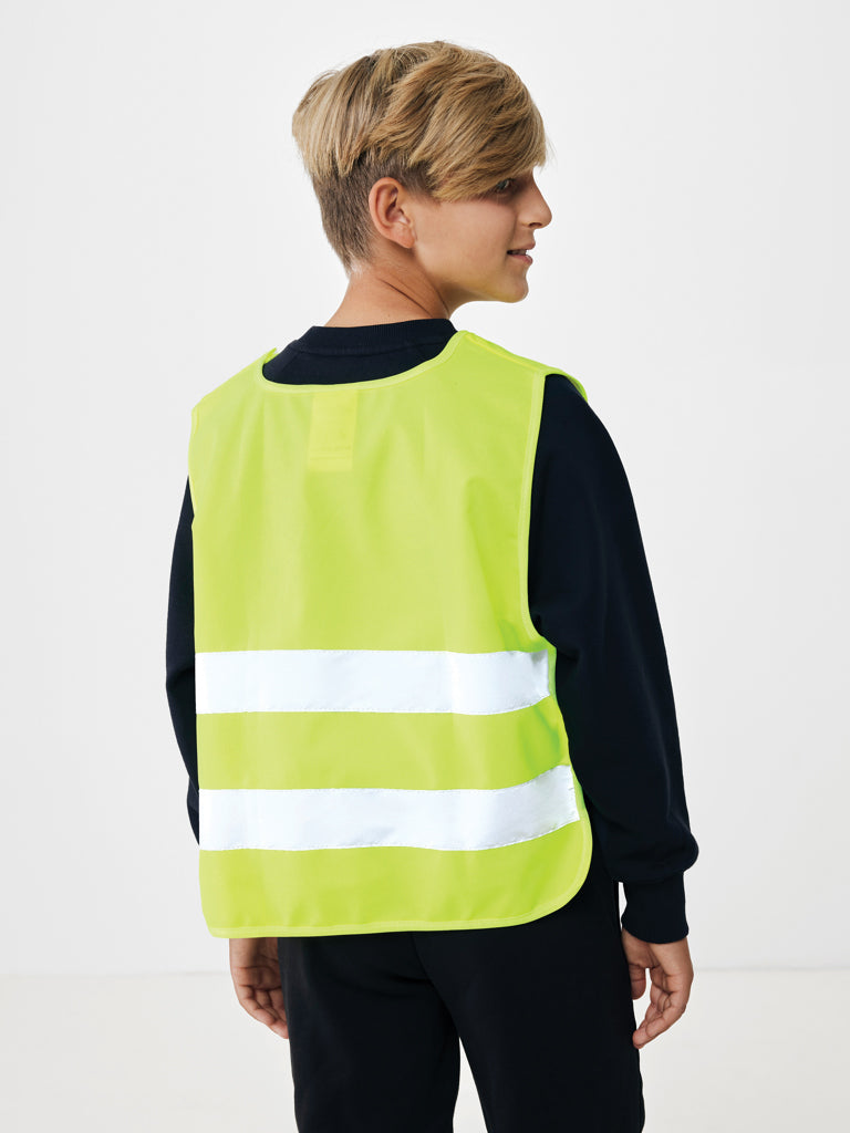 Load image into Gallery viewer, High-visibility safety vest for children aged 7-12 from XD Collection made of recycled PET, designed for safety and visibility.