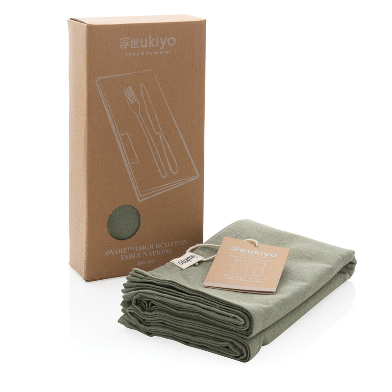 Load image into Gallery viewer, Set of four Ukiyo Aware™ 180gr cotton table napkins in natural fabric, ideal for elegant home dining and table settings.