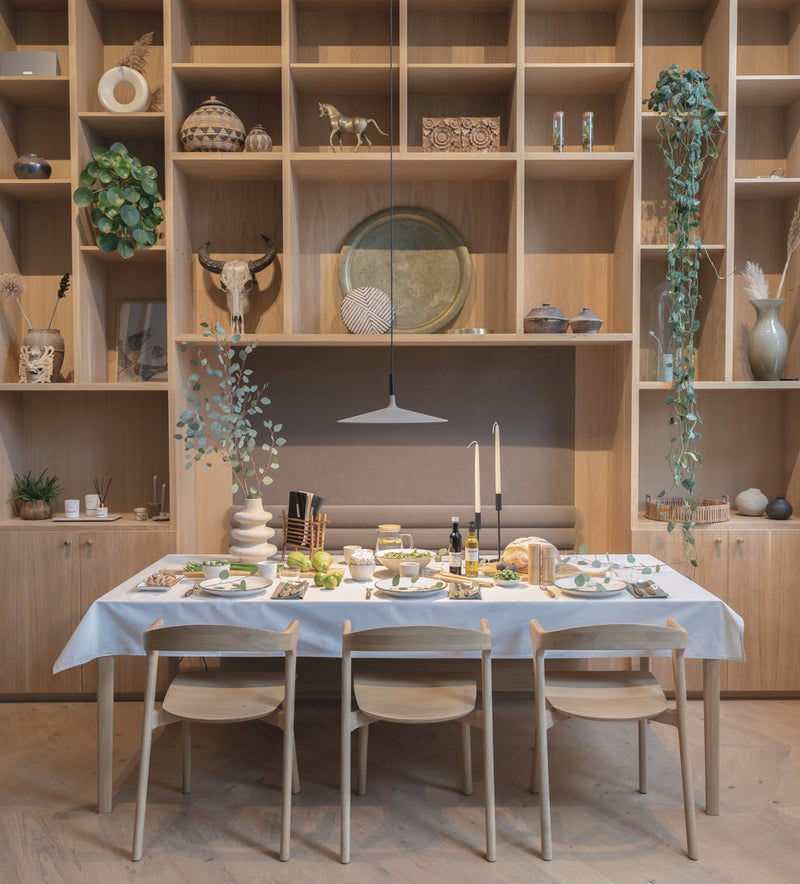 Load image into Gallery viewer, Ukiyo salad bowl with bamboo salad server set, natural wood finish, perfect for serving salads in a stylish home setting.