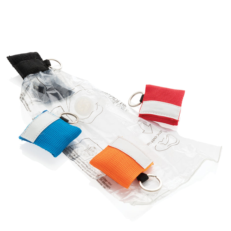 Load image into Gallery viewer, Car safety keychain with XD Collection CPR mask featuring compact, portable emergency respiratory aid for quick access.