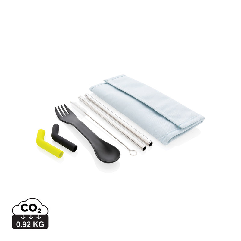 Load image into Gallery viewer, Tierra 2pcs straw and cutlery set in pouch - Custom Wood Designs