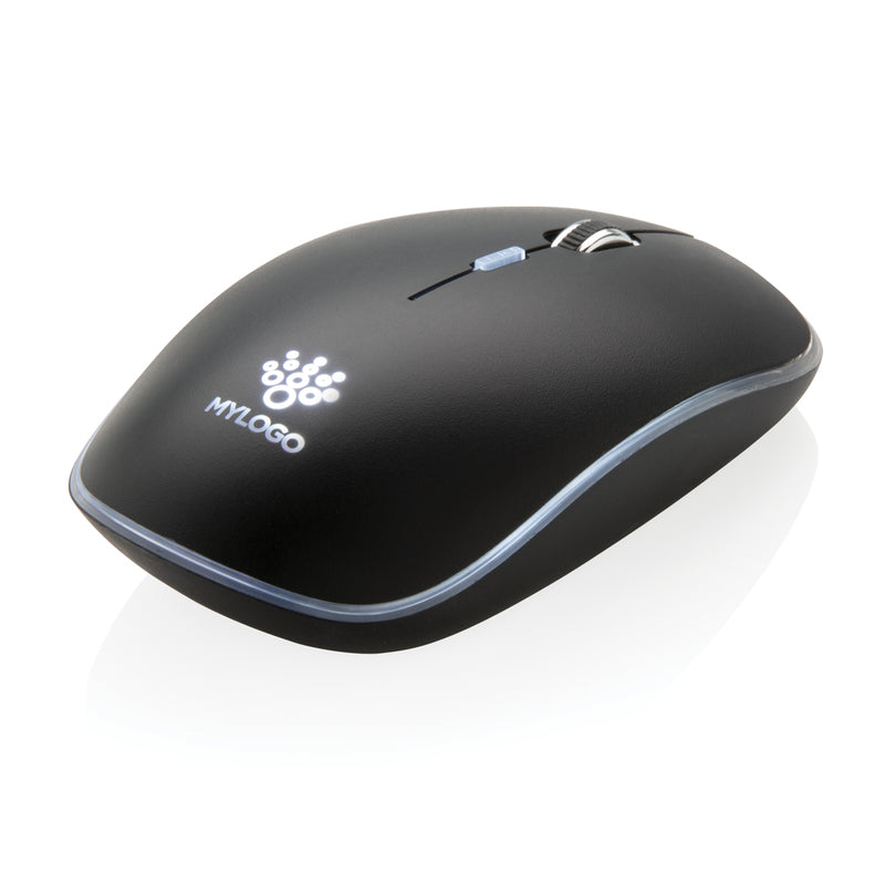 Load image into Gallery viewer, Wireless mouse with illuminated logo from XD Collection, designed for phones and tablets, featuring a sleek black finish.