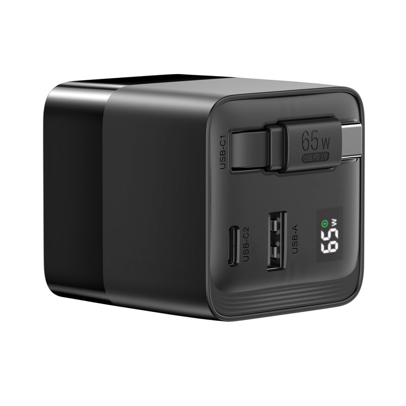 Load image into Gallery viewer, Urban Vitamin Mendocino 65W GaN charger with retractable cable for phones and tablets, compact and portable accessory.