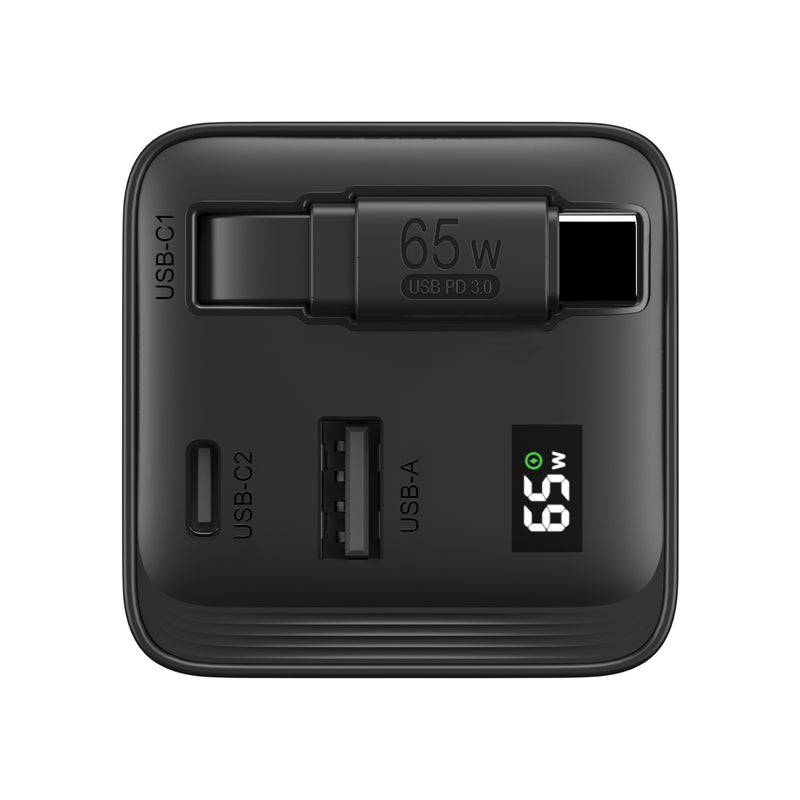 Load image into Gallery viewer, Urban Vitamin Mendocino 65W GaN charger with retractable cable for phones and tablets, compact and portable charging accessory.