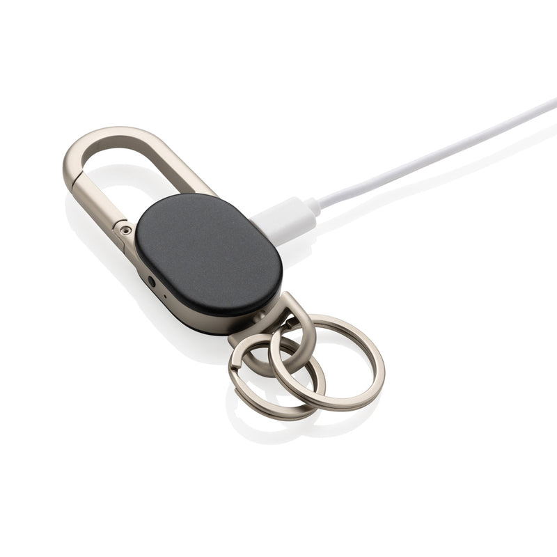 Load image into Gallery viewer, XD Collection keyfinder keychain with worldwide locating and USB-C, designed for phones and tablets, shown attached to a keyring.