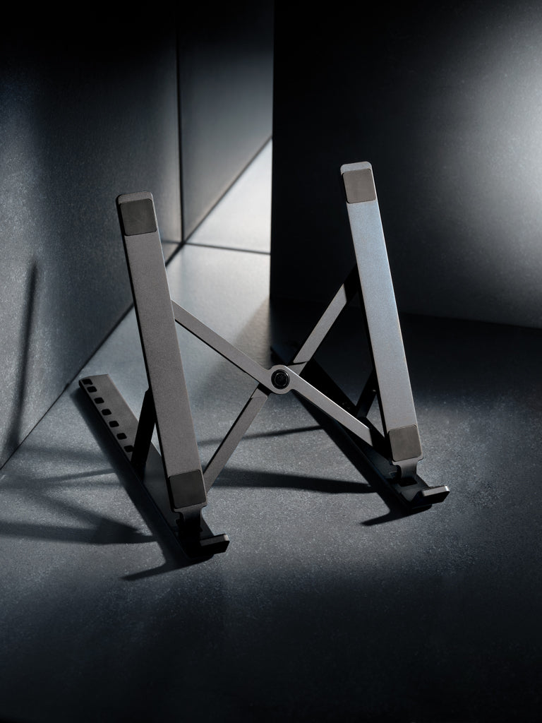 Load image into Gallery viewer, XD Xclusive Terra RCS recycled aluminium universal laptop and tablet stand, black, adjustable design for phones and tablets.