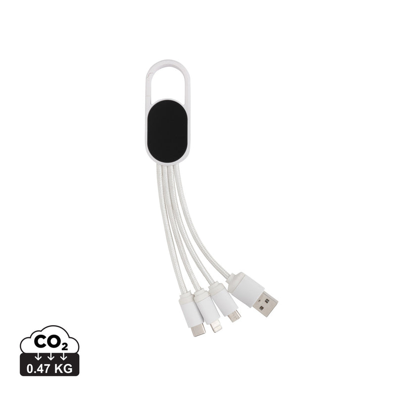 Load image into Gallery viewer, XD Collection 4-in-1 cable with carabiner clip for phone and tablet charging and data transfer, compact and versatile accessory.