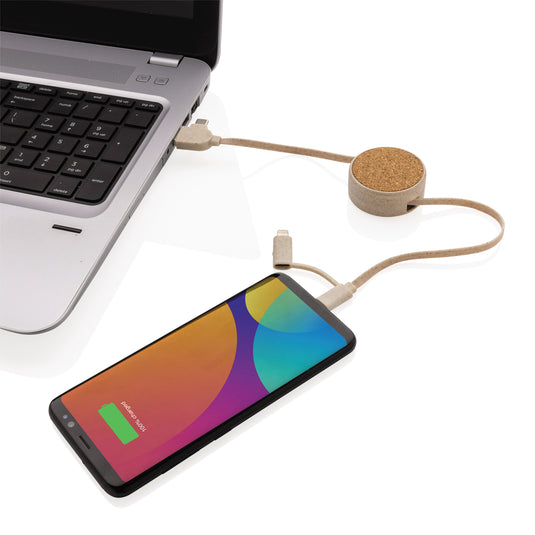 Cork and Wheat 6-in-1 retractable cable - Custom Wood Designs