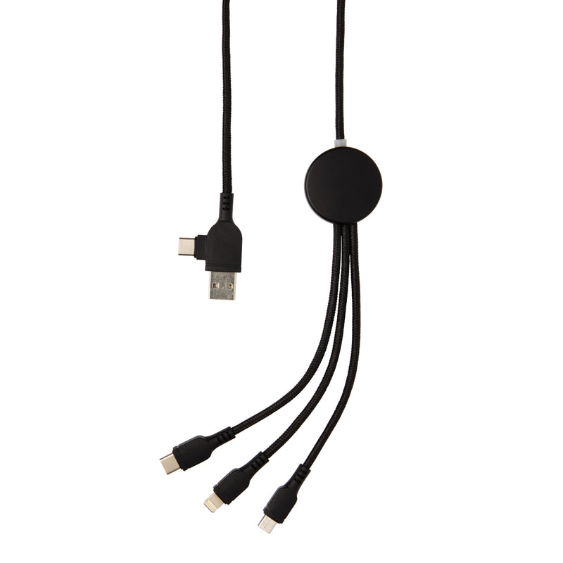 Load image into Gallery viewer, XD Collection Light up logo 6-in-1 cable for phone and tablet accessories, featuring a glowing logo and multiple charging ports.