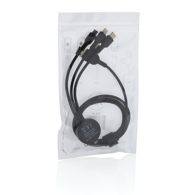Load image into Gallery viewer, Light up logo 6-in-1 phone and tablet charging cable by XD Collection showing multiple connectors and illuminated logo design.