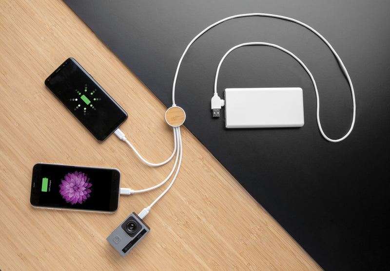 Load image into Gallery viewer, XD Collection RCS recycled plastic Ontario 6-in-1 cable for phones and tablets, showing multiple connectors on a white background.