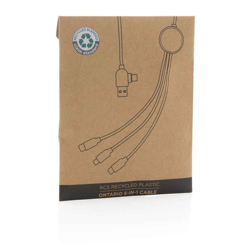 Load image into Gallery viewer, XD Collection RCS recycled plastic Ontario 6-in-1 cable for phones and tablets showing multiple connectors on a white background.