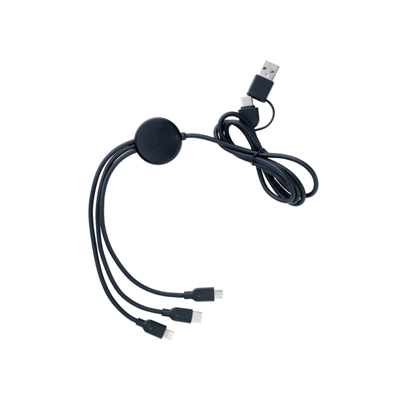 Load image into Gallery viewer, XD Collection RCS recycled TPE and plastic 6-in-1 phone and tablet cable with multiple connectors, eco-friendly accessory.