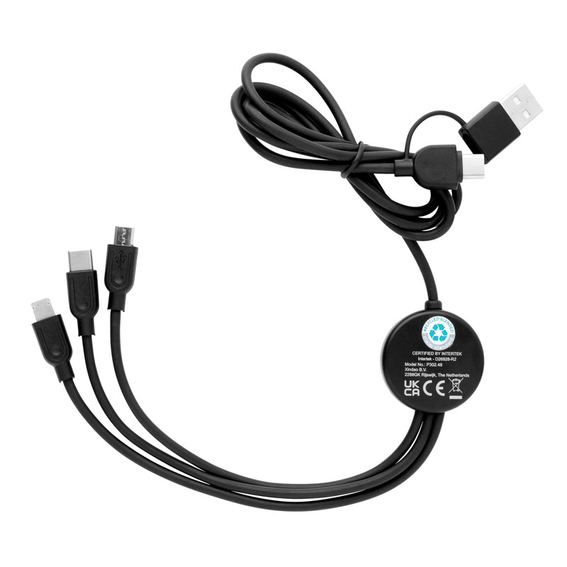 Load image into Gallery viewer, XD Collection RCS recycled TPE and plastic 6-in-1 phone and tablet charging cable with multiple connectors.