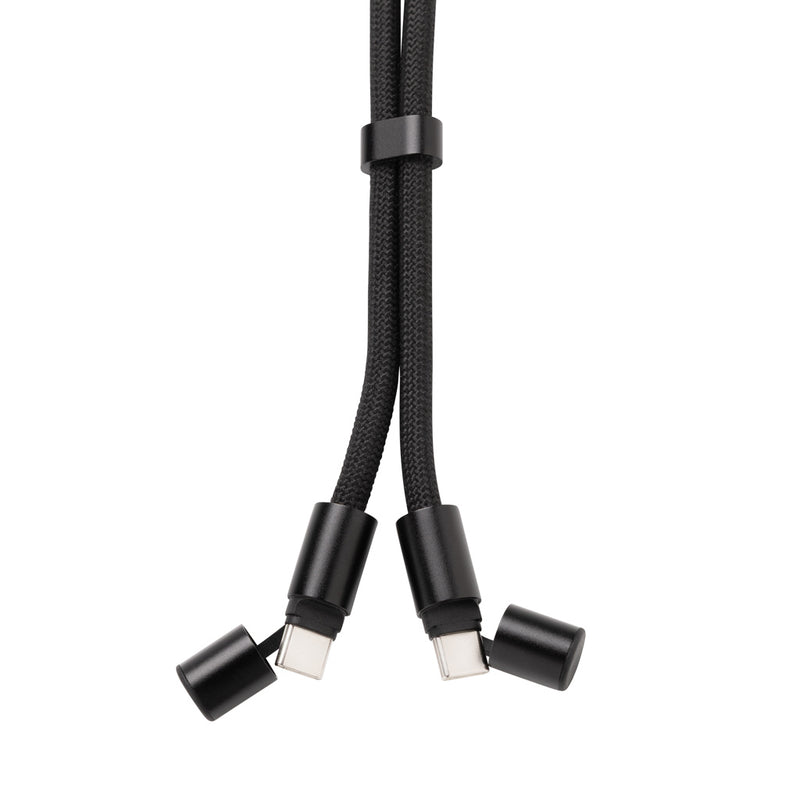 Load image into Gallery viewer, XD Collection LoopAmp RCS RPET adjustable phone cord with 60W cable for smartphones and tablets, shown coiled with connectors.