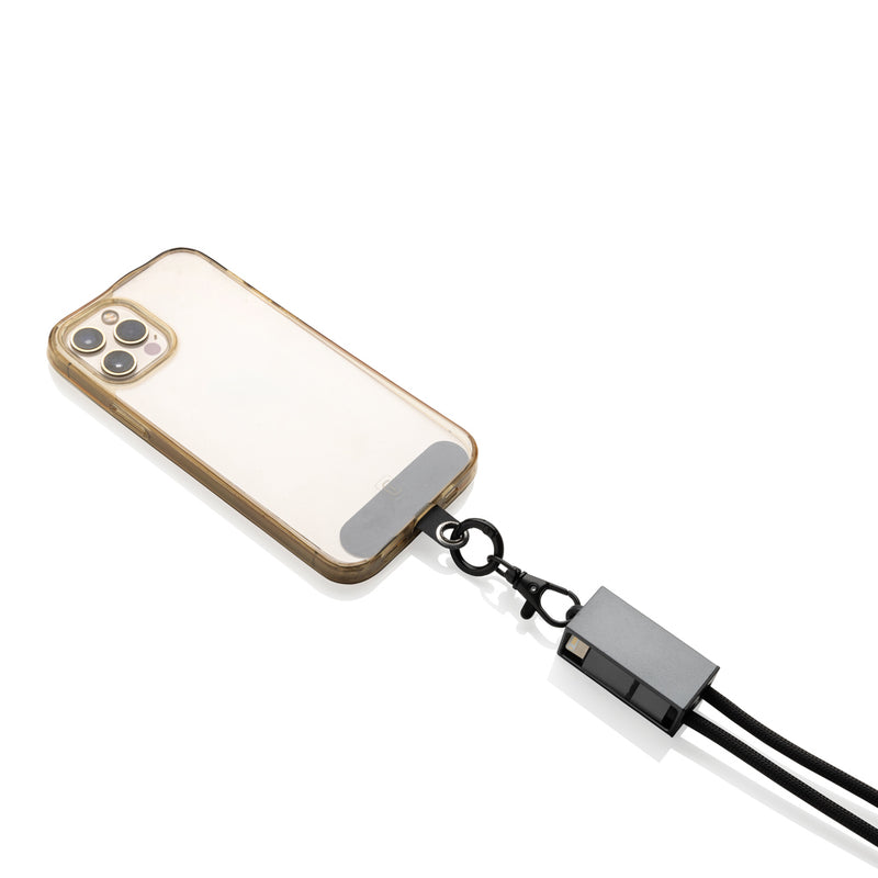 Load image into Gallery viewer, XD Xclusive Terra RCS recycled PET phone and tablet charging cable with dual 60W power delivery in black.