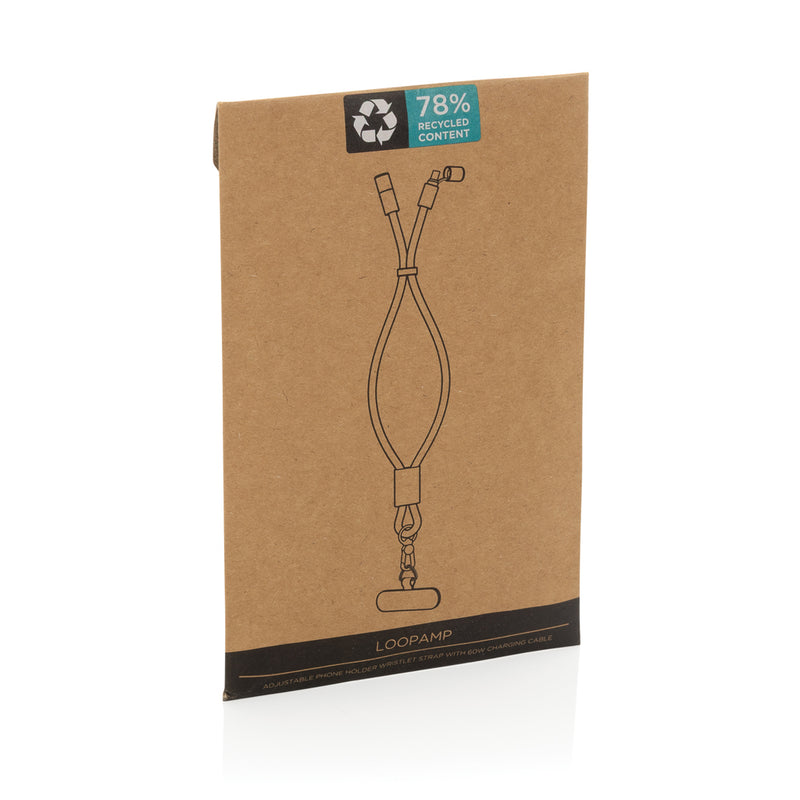 Load image into Gallery viewer, XD Collection phone wrist strap with 60W charging cable for phones and tablets, shown with the accessory and cable connection.