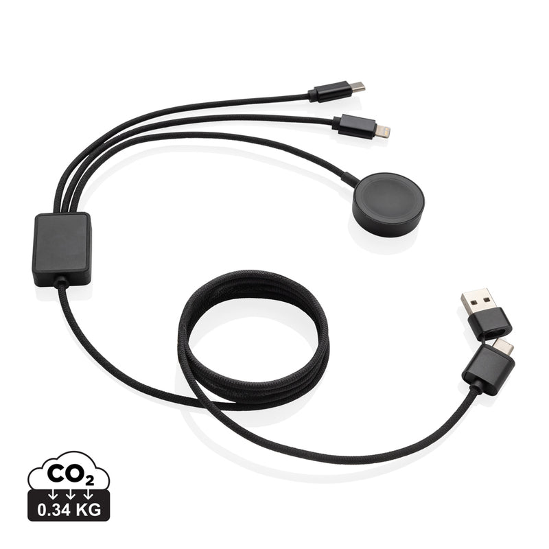 Load image into Gallery viewer, XD Xclusive Terra RCS rPET 6-in-1 charging cable with watch charger, versatile phone and tablet accessory.