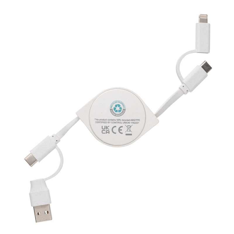 Load image into Gallery viewer, XD Collection RCS recycled plastic and TPE 6-in-1 phone and tablet charging cable with multiple connectors.